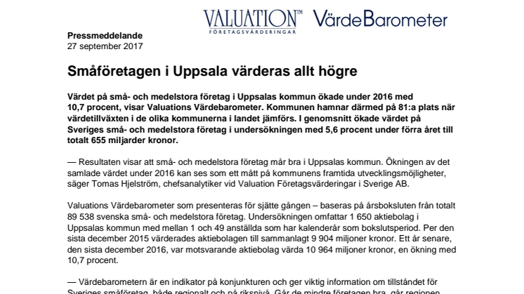 Värdebarometern 2017 Uppsalas kommun