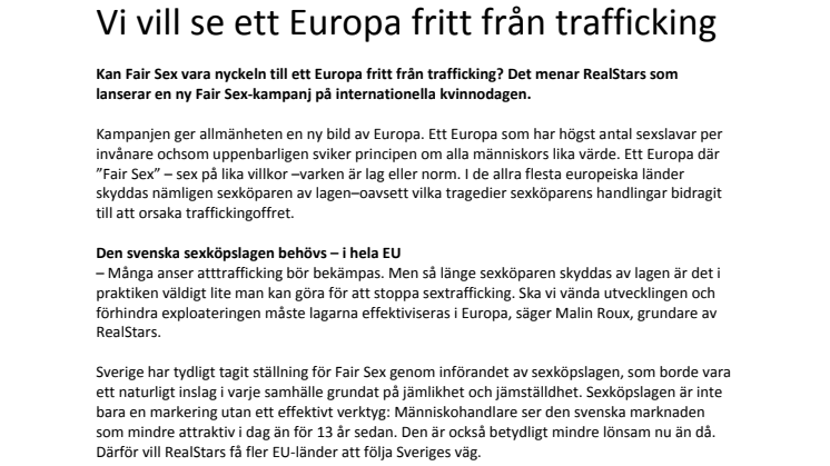 Vi vill se ett Europa fritt från trafficking