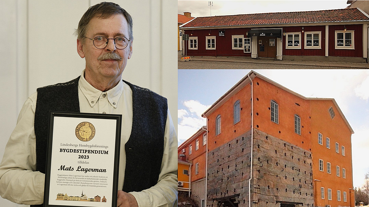 Mats Lagerman med Göranssonska gården och Dalkarlshyttans gamla masugn (Foto på byggnaderna: Hans Boström, lindebilder.se).