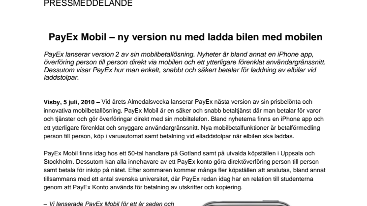 PayEx Mobil lanserar mobilbetalningsapp för iPhone