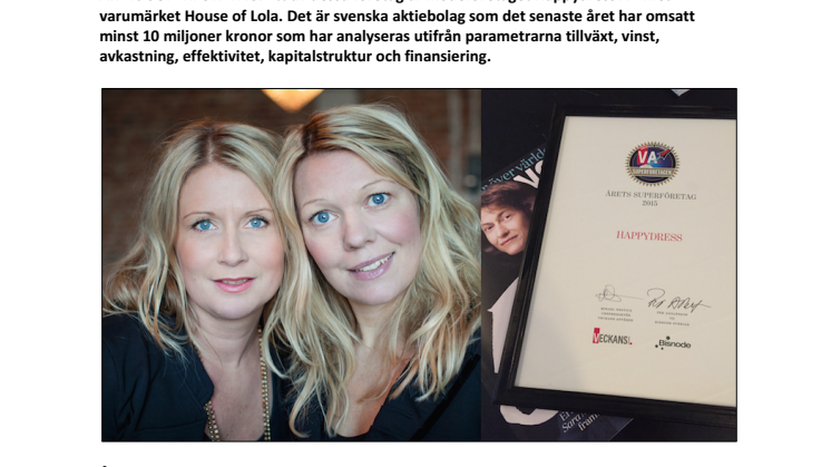 ​House of Lola utsedd till ÅRETS SUPERFÖRETAG av Veckans affärer och Bisnode