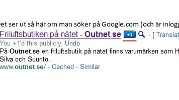 Tidig implementation av Googles "+1"