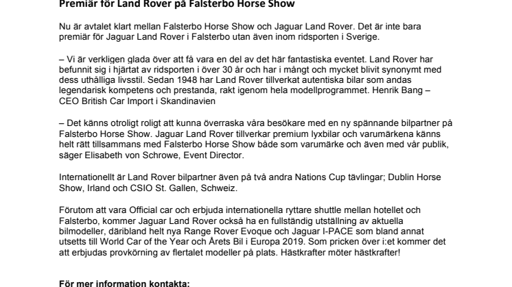 Premiär för Land Rover på Falsterbo Horse Show