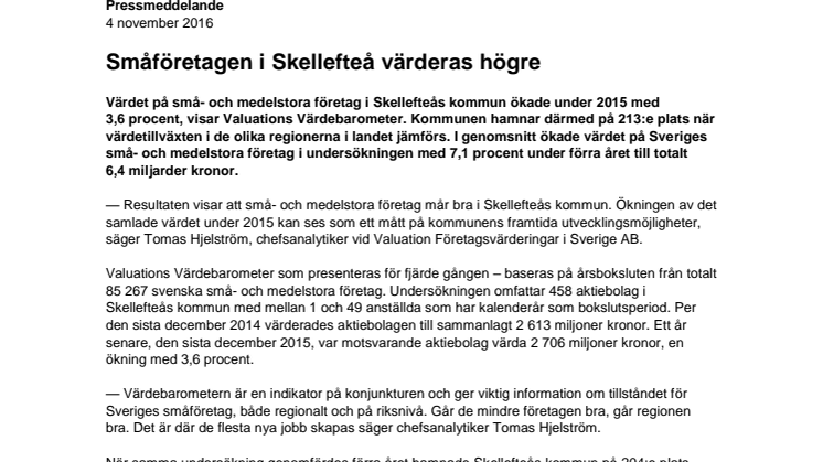Värdebarometern 2015 Skellefteås kommun