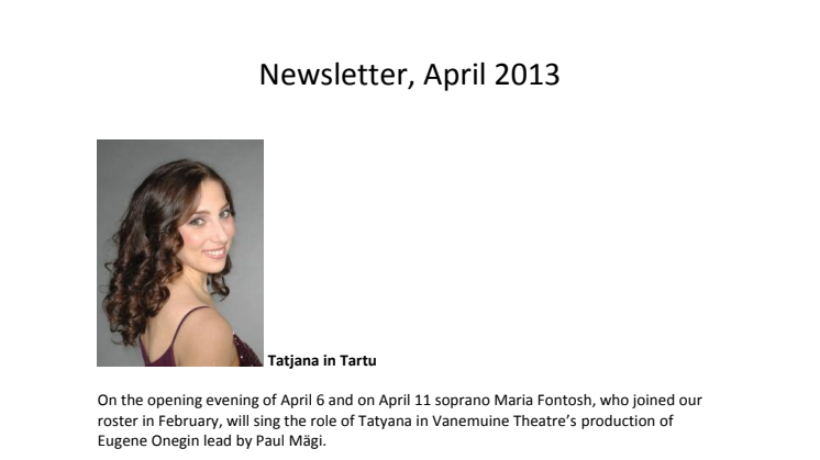 Newsletter, April 2013