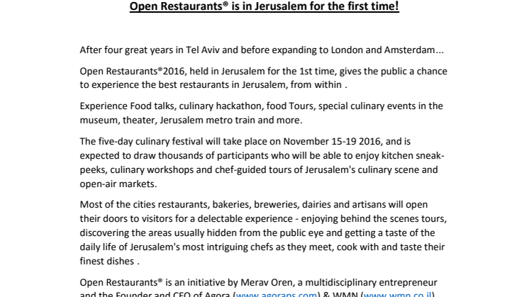 ​Open Restaurants® is in Jerusalem for the first time!