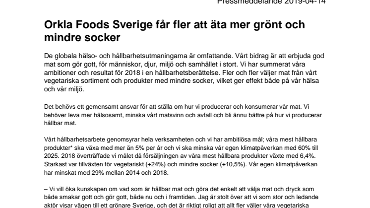 Orkla Foods Sverige får fler att äta mer grönt och mindre socker