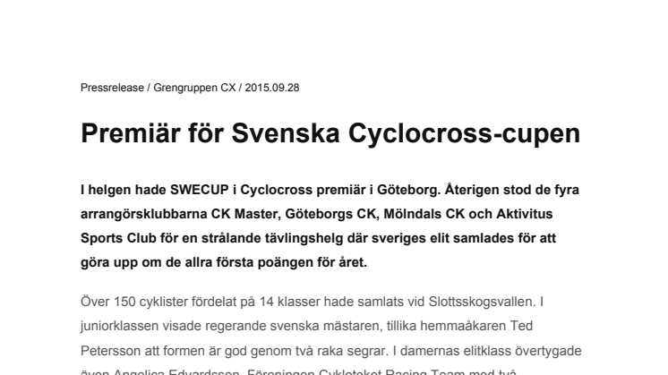 ​Premiär för Svenska Cyclocrosscupen