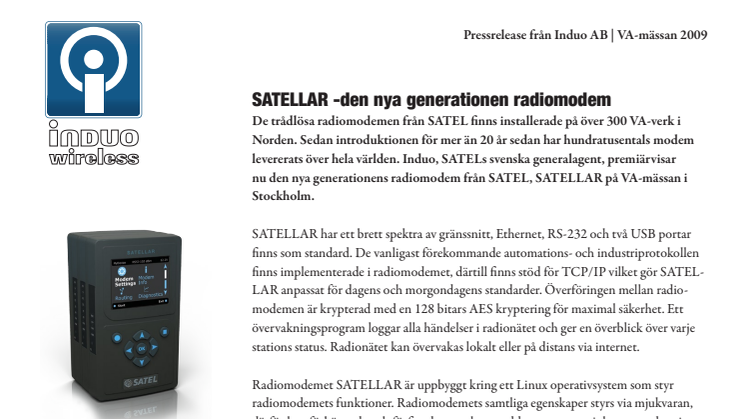 SATELLAR -den nya generationen radiomodem
