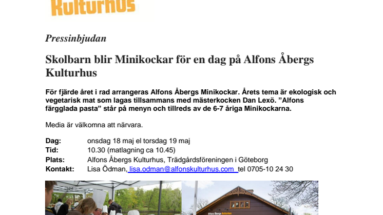 Pressinbjudan: Skolbarn får vara Minikockar för en dag på Alfons Åbergs Kulturhus