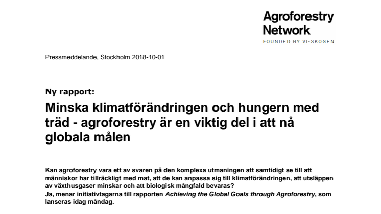Ny rapport:  Minska klimatförändringen och hungern med träd - agroforestry är en viktig del i att nå globala målen