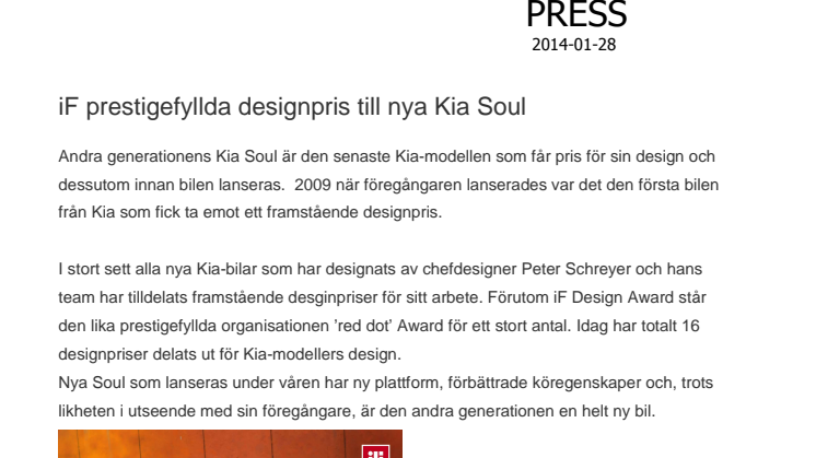 iF prestigefyllda designpris till nya Kia Soul