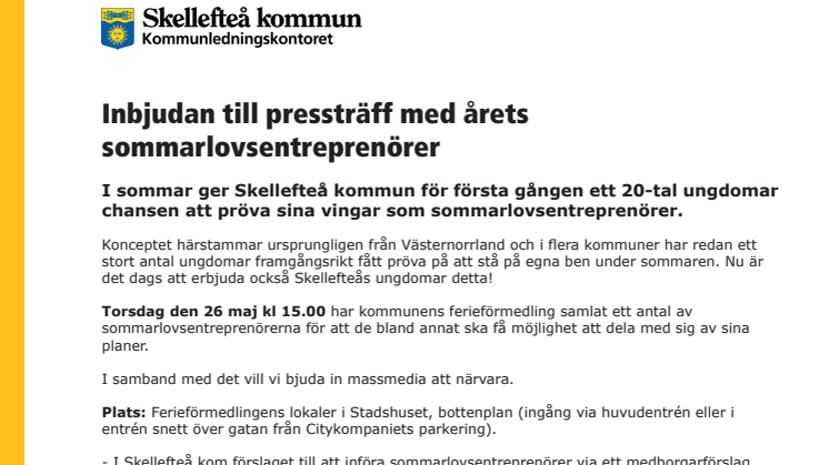 Pressträff med Skellefteås första sommarlovsentreprenörer