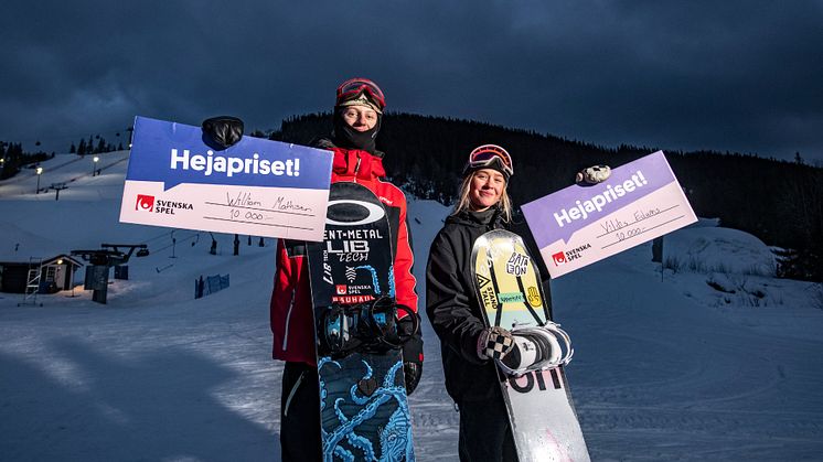 William Mathisen och Vildis Edwins vann den tredje tävlingen i Swedish Snowboard Series. Foto: Daniel Bernstål