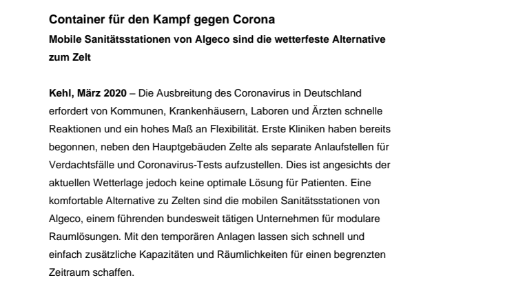 Container für den Kampf gegen Corona