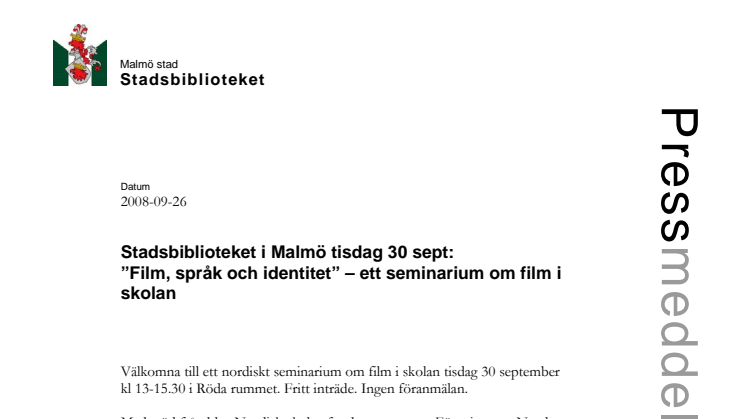 Stadsbiblioteket i Malmö - filmseminarium 30 sept