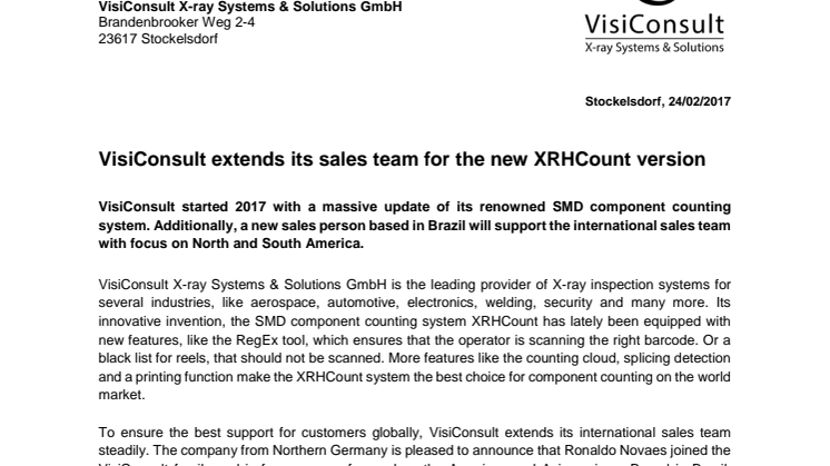 VisiConsult extends its sales team for the new XRHCount version