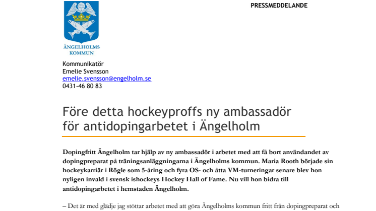 Före detta hockeyproffs ny ambassadör för antidopingarbetet i Ängelholm 