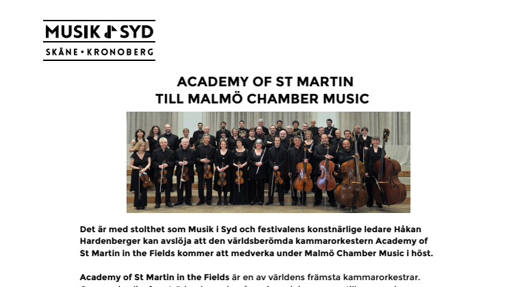 Academy of St Martin till Malmö Chamber Music