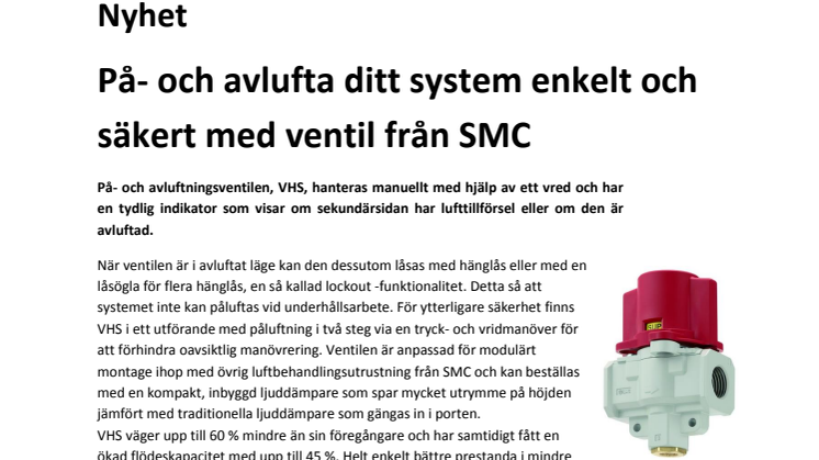 På- och avlufta ditt system enkelt och säkert med ventil från SMC 