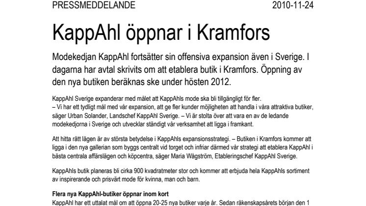 KappAhl öppnar i Kramfors