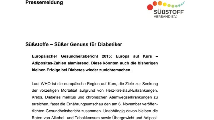 Weltdiabetestag 2015: Süßstoffe – Süßer Genuss für Diabetiker 