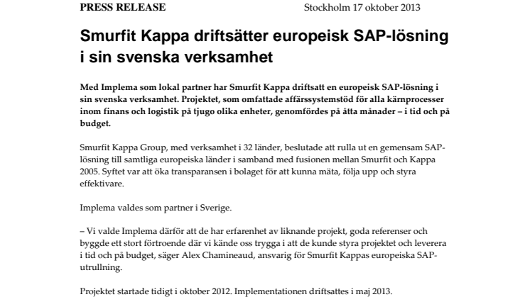 Smurfit Kappa driftsätter europeisk SAP-lösning i sin svenska verksamhet