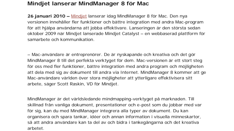 Mindjet lanserar MindManager 8 för Mac