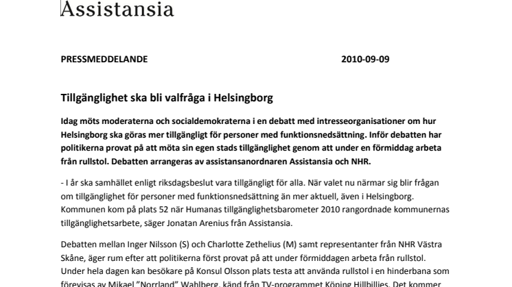 Tillgänglighet ska bli valfråga i Helsingborg