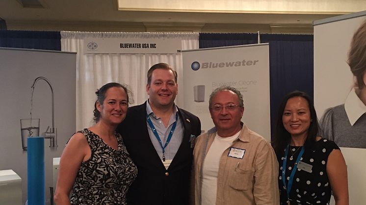Bluewater's US sales chief Lin Guo (far right) teamed up with European sales head Daniel Hertzberg to man the Bluewater booth at PQWA, where they welcomed a steady stream of visitors.