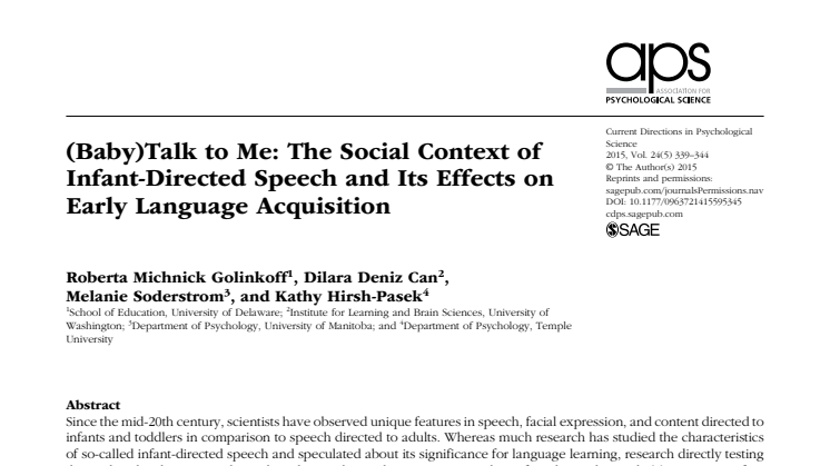 (Baby)Talk to Me_The Social Context of Infant-Directed Speech and Its Effects on Early Language Acquisitio
