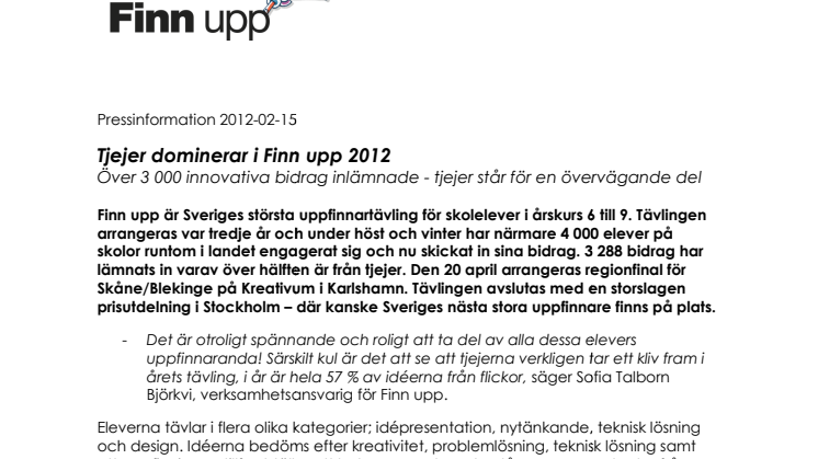 Tjejer dominerar i Finn upp 2012 