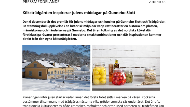 Köksträdgården inspirerar julens middagar på Gunnebo Slott 