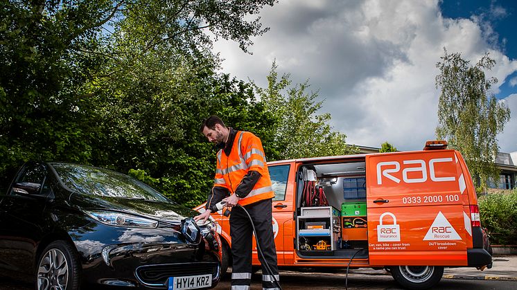 RAC's first EVRESCUE van charging a Renault Zoe