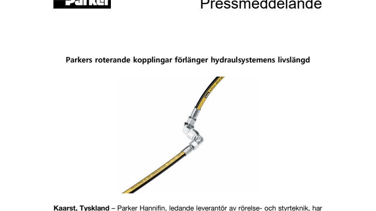 Parkers roterande kopplingar förlänger hydraulsystemens livslängd