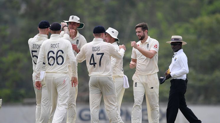 England Test team fist pump after celebrating taking a wicket in Sri Lanka (Getty Images)