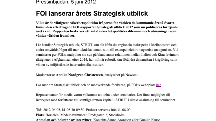 Pressinbjudan: FOI lanserar årets Strategisk utblick