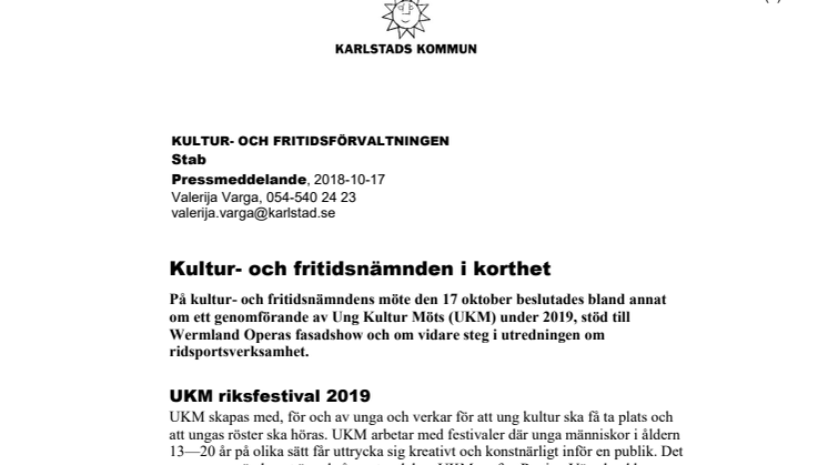 Kultur- och fritidsnämnden i korthet 17 oktober