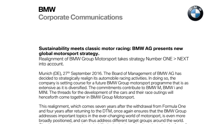 BMW præsenterer ny, global motorsportsstrategi