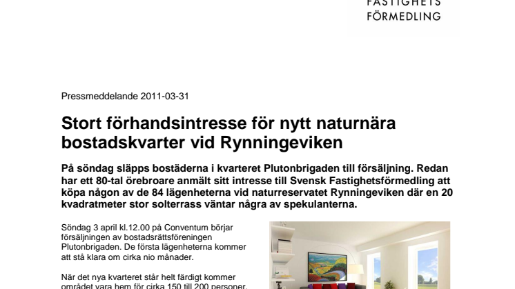 Stort förhandsintresse för nytt naturnära bostadskvarter vid Rynningeviken