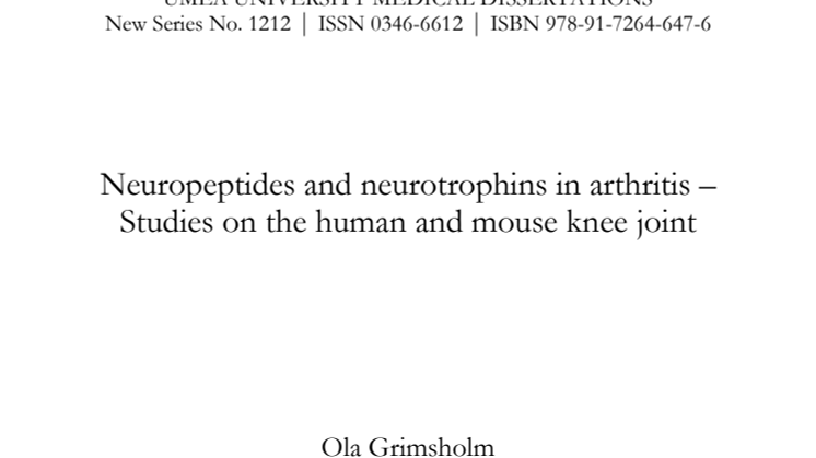 Neuropeptides and neurotrophins in arthritis – Studies on the human and mouse knee joint