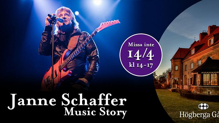 Söndagen den 14 april kl 14-17 äntrar Janne Schaffer scenen med sin hyllade show, Janne Schaffer Music Story. 