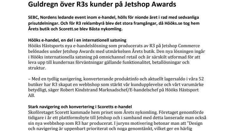 Guldregn över R3s kunder på Jetshop Awards