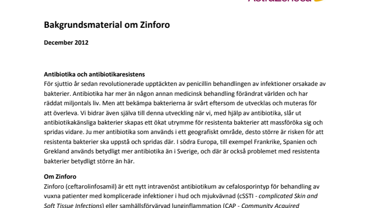 Bakgrundsmaterial Zinforo, antibiotika och antibiotikaresistens