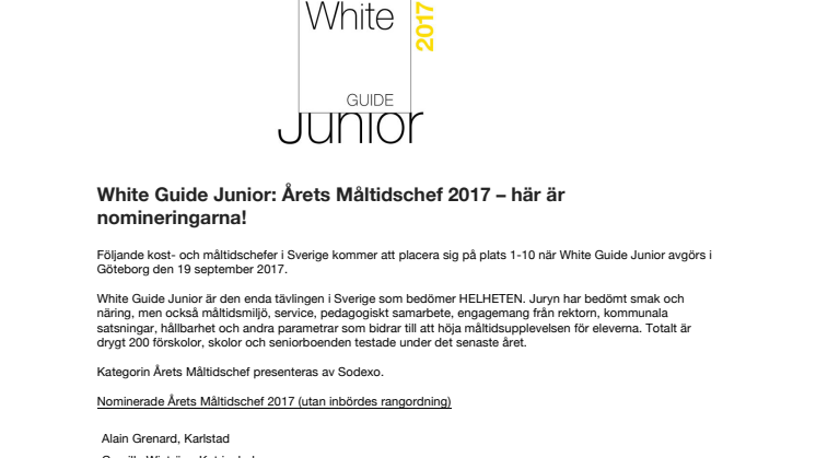 White Guide Junior: Årets Måltidschef 2017 – här är nomineringarna!