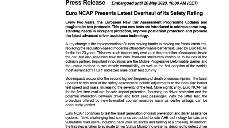 Euro NCAP press release on the new tests