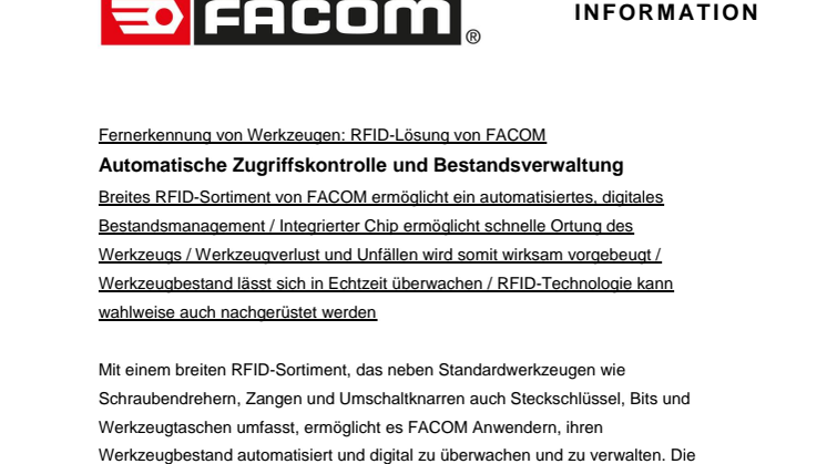 ​Fernerkennung von Werkzeugen: RFID-Lösung von FACOM