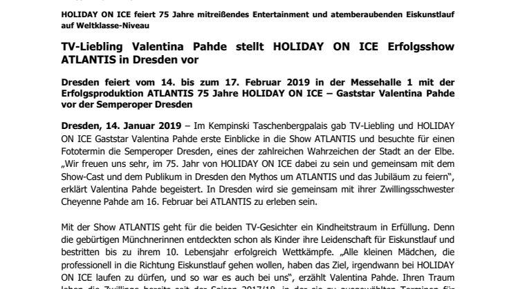 TV-Liebling Valentina Pahde stellt HOLIDAY ON ICE Erfolgsshow ATLANTIS in Dresden vor