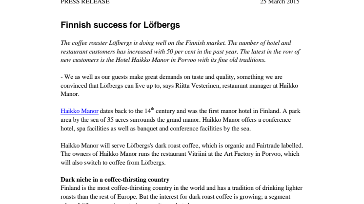 Finnish success for Löfbergs
