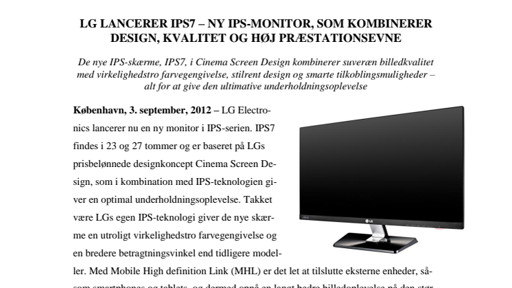 LG LANCERER IPS7 – NY IPS-MONITOR, SOM KOMBINERER DESIGN, KVALITET OG HØJ PRÆSTATIONSEVNE 